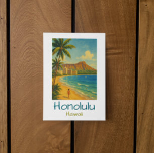 Postal Retro Honolulu Hawaii Waikiki Beach