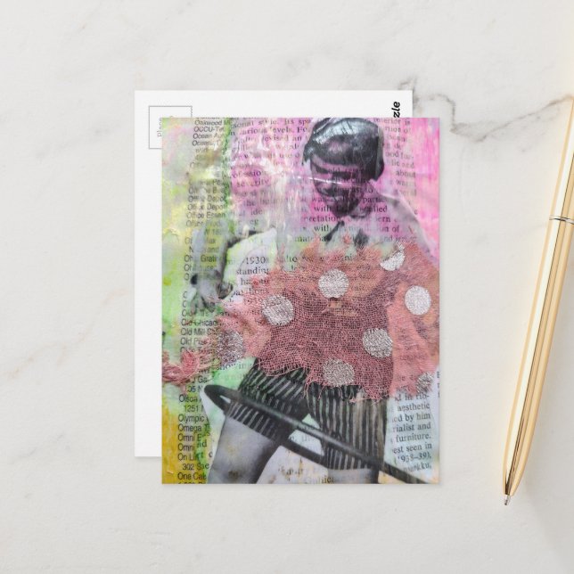 Postal Retro Hoop Dance Mixed Media Collage (Anverso/Reverso In Situ)