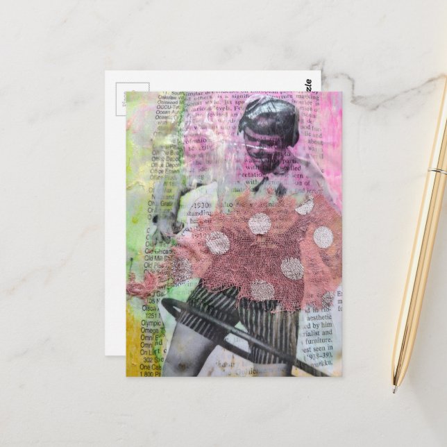 Postal Retro Hula Dance Mixed Media Collage (Anverso/Reverso In Situ)
