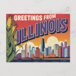 Postal Retro Illinois Chicago Skyline Corn Greetings