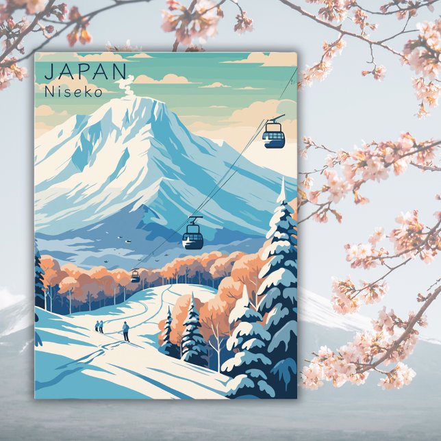Postal Retro Japón Niseko Travel Watercolor (Subido por el creador)