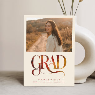 Postal Retro Letra Simple Graduado Foto Graduación
