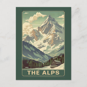 Postal Retro Los Alpes Viajes Esquí Lodge de Montaña