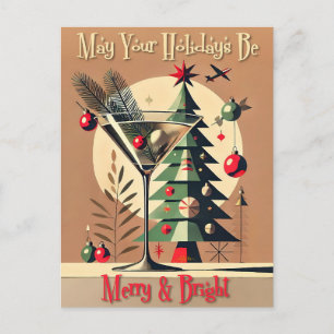 Postal Retro Martini de árbol de Navidad de los 50 Jet Se