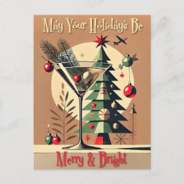 Postal Retro Martini de árbol de Navidad Jet Set de los 5