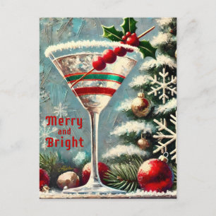 Postal Retro Martini de Navidad de Arándano y Copo de Nie
