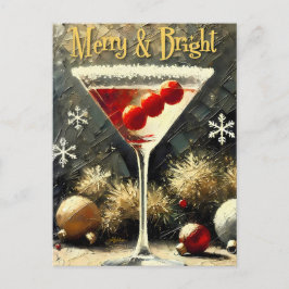 Postal Retro Martini de Navidad de Triple Cranberry de lo