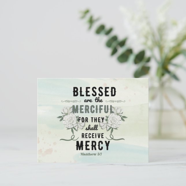 Postal Retro Matthew 5:7 Biblia Verse Postcard (Anverso de pie)
