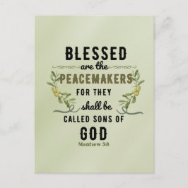 Postal Retro Matthew 5:9 Rama de olivo acuarela