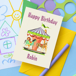 Postal Retro Merry-Go-Round Child Happy Birthday