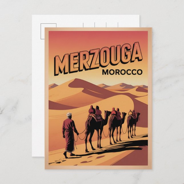 Postal Retro Merzouga sahara camel ride morocco travel  (Anverso / Reverso)
