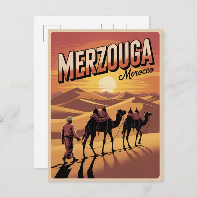 Postal Retro Merzouga sahara camel ride morocco travel gi (Anverso / Reverso)