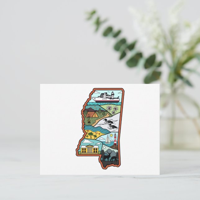 Postal Retro Mississippi Biloxi Laurel MS Estado Souvenir (Anverso de pie)