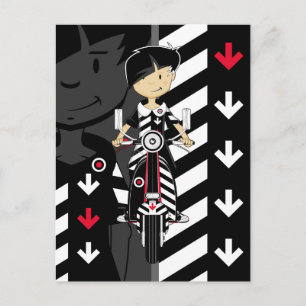 Postal Retro Mod Chica en Scooter Postcard