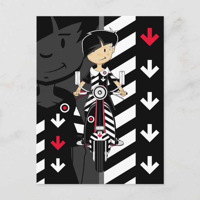 Postal Retro Mod Chica en Scooter Postcard (Anverso)