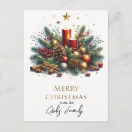 Postal Retro Navidad Velas y Festejos Dorados 