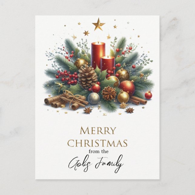 Postal Retro Navidad Velas y Festejos Dorados  (Anverso)