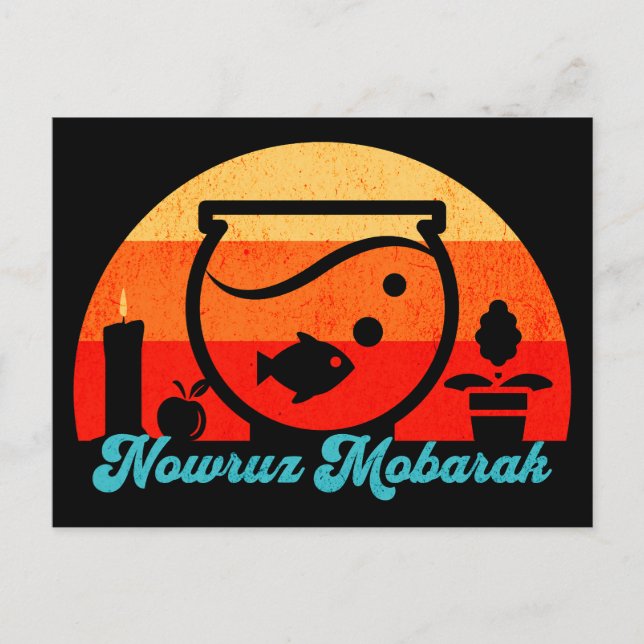 Postal Retro Nowruz Mobarak Pez Dorado (Anverso)