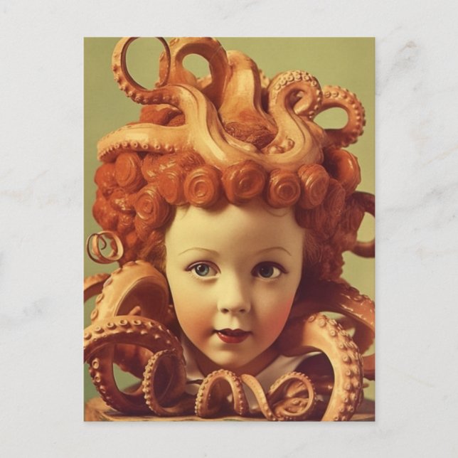 Postal Retro Octopus Doll Head Ensamblage (Anverso)