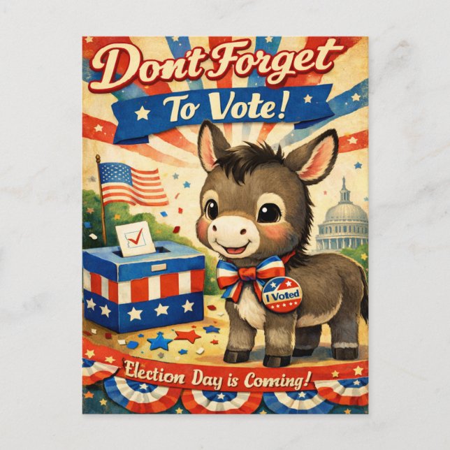 Postal Retro Patriotic Donkey Vote Reminder (Anverso)
