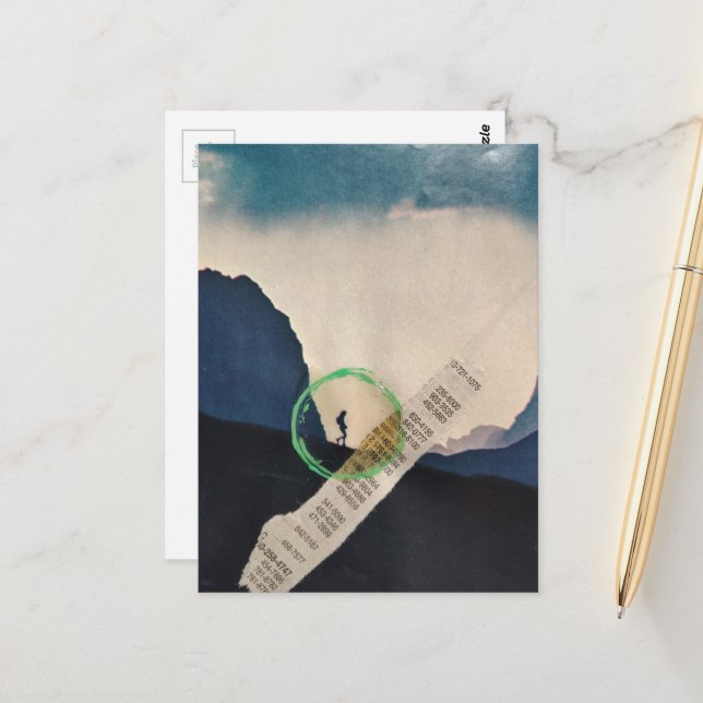 Postal Retro Person Hiking in Mountains Collage (Anverso/Reverso In Situ)