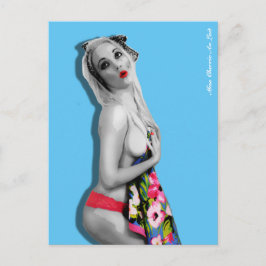 Postal Retro Pin Up Chica Postcard Blue
