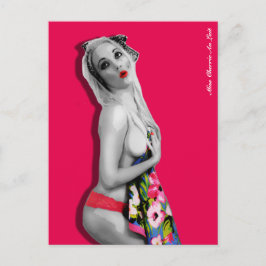 Postal Retro Pin Up Chica Postcard Hot Pink