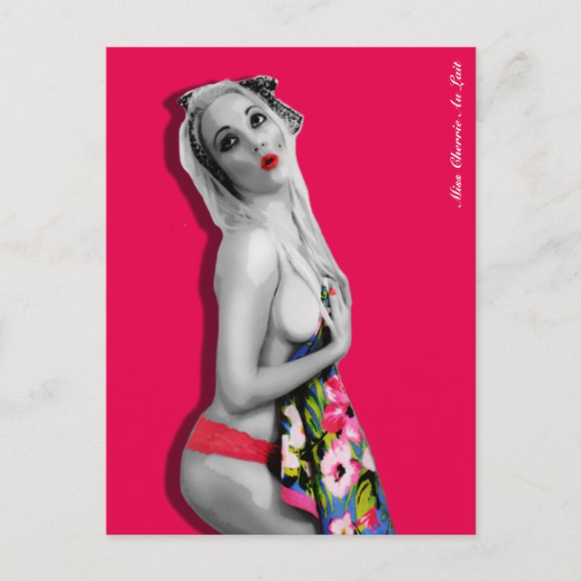 Postal Retro Pin Up Chica Postcard Hot Pink (Anverso)