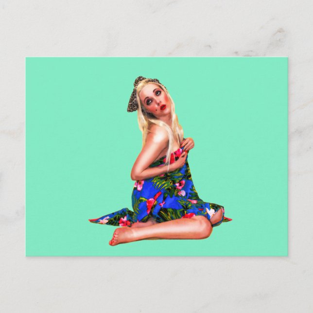Postal Retro Pinup Chica Green (Anverso)
