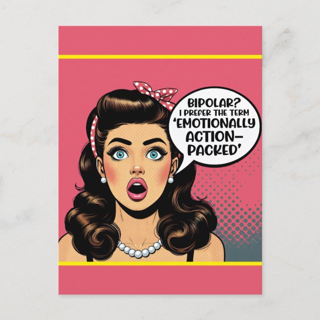 Postal Retro Pinup_ Lleno de Acción (Anverso)