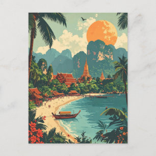 Postal Retro Playa Tropical Tailandia Viajes