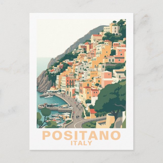 Postal Retro Positano, Italy Europe Town (Anverso)