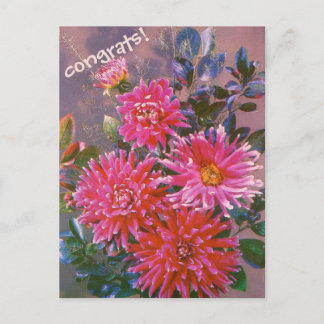 Postal Retro postcard bouquet of pink georgines
