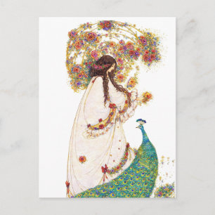 Postal Retro Princesa & Pavo Real por Jessie King