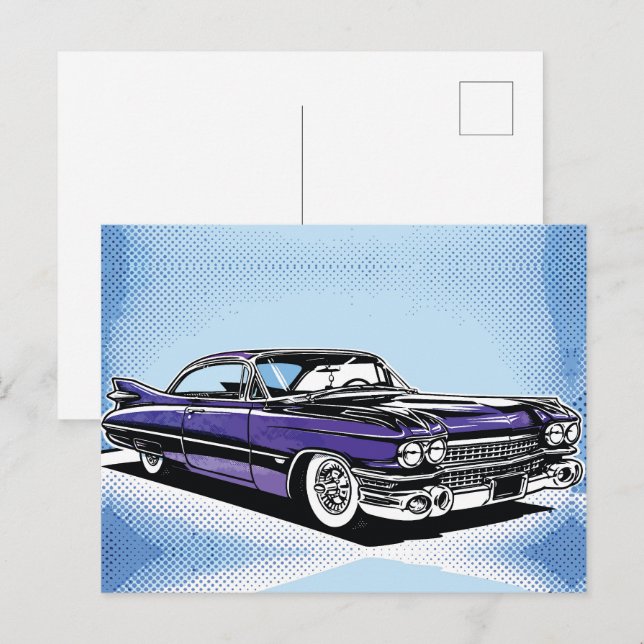 Postal Retro Purple Classic Car Side Pop Art (Anverso / Reverso)