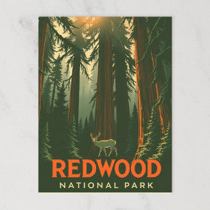 Postal Retro Redwood Forest Deer