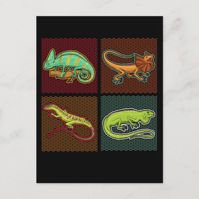 Postal Retro Reptiles Lizard Chameleon Iguana (Anverso)