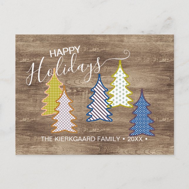 Postal Retro Resumen De Árboles De Xmas En Patrón De Wood (Anverso)