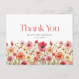 Postal Retro Rosa Pastel Boho Flor Silvestre Gracias