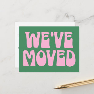 Postal Retro Rosa Verde Minimalista Me ha Mudado Nueva Di