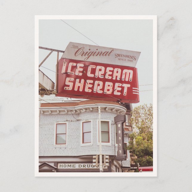 Postal Retro San Francisco Swensons Neon Sign Photo (Anverso)