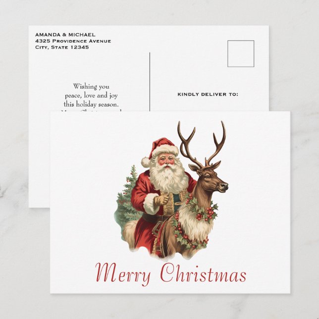 Postal Retro Santa Clásico Tradicional Navidad Fiesta (Anverso / Reverso)