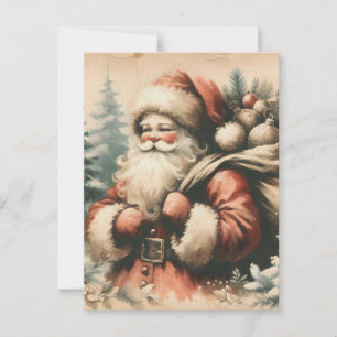Postal Retro Santa Claus con ornamentos