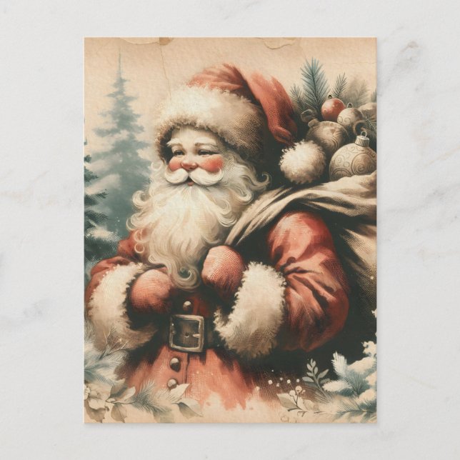 Postal Retro Santa Claus con ornamentos (Anverso)