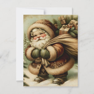 Postal Retro Santa Claus con regalos