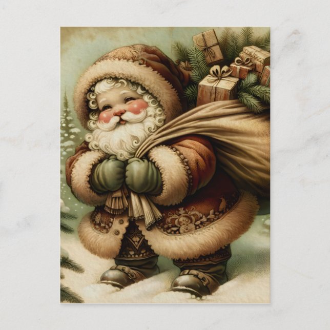 Postal Retro Santa Claus con regalos (Anverso)