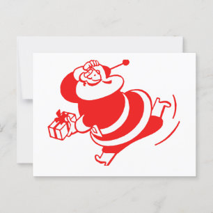 Postal Retro Santa corriendo rojo y blanco