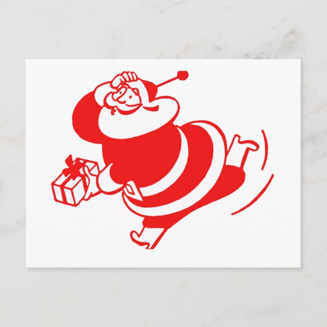 Postal Retro Santa corriendo rojo y blanco (Anverso)