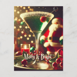 Postal Retro Santa de Navidad de los 50 Martini Verde