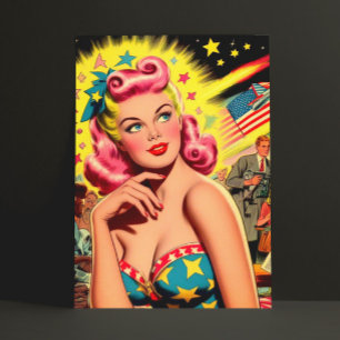 Postal Retro Sci-fi Chica Kitsch